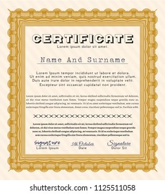 Orange Diploma or certificate template. With complex background. Sophisticated design. Customizable, Easy to edit and change colors. 
