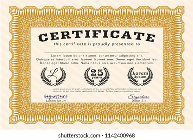 Orange Diploma or certificate template. With complex linear background. Customizable, Easy to edit and change colors. Artistry design. 