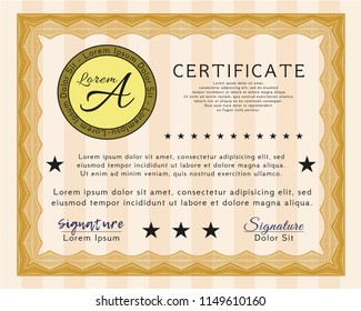 Orange Diploma or certificate template. With complex linear background. Vector illustration. Modern design. 