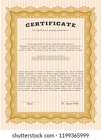 Orange Diploma or certificate template. With complex linear background. Modern design. Customizable, Easy to edit and change colors. 
