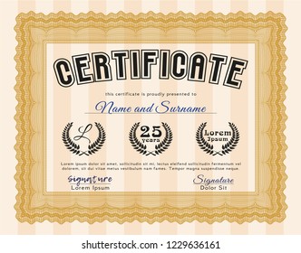 Orange Diploma or certificate template. Complex background. Cordial design. Customizable, Easy to edit and change colors. 
