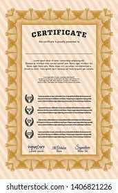 Orange Diploma or certificate template. With complex linear background. Vector illustration. Modern design. 