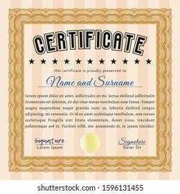 Orange Diploma or certificate template. Complex background. Detailed. Perfect design. 