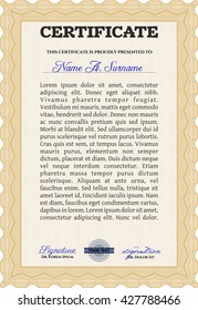 Diploma anaranjado o plantilla de certificado. Fondo complejo. Patrón vectorial que se utiliza en moneda y diplomas.Diseño superior. 