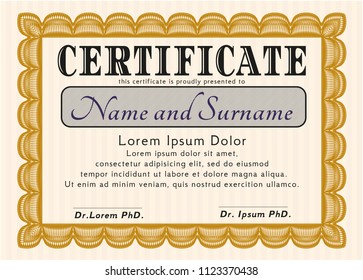 Orange Diploma or certificate template. Customizable, Easy to edit and change colors. With complex background. Money design. 