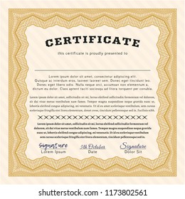 Orange Diploma or certificate template. Customizable, Easy to edit and change colors. With guilloche pattern. Elegant design. 