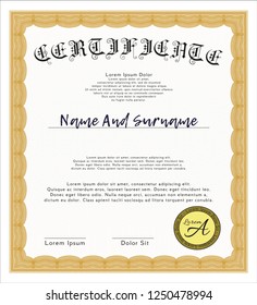 Orange Diploma or certificate template. Customizable, Easy to edit and change colors. With background. Retro design. 