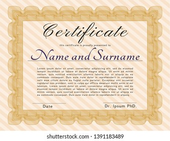 Orange Diploma or certificate template. Customizable, Easy to edit and change colors. With great quality guilloche pattern. Elegant design. 
