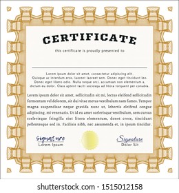 Orange Diploma or certificate template. Customizable, Easy to edit and change colors. With complex linear background. Sophisticated design. 