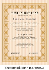 Orange Diploma or certificate template. Customizable, Easy to edit and change colors. With guilloche pattern and background. Perfect design. 