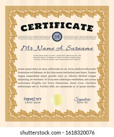 Orange Diploma or certificate template. Customizable, Easy to edit and change colors. With background. Money design. 