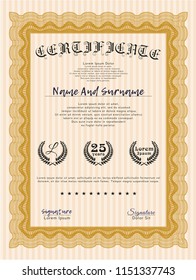 Orange Diploma or certificate template. Detailed. Printer friendly. Good design. 