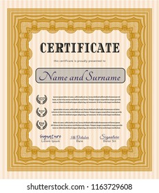 Orange Diploma or certificate template. Detailed. With great quality guilloche pattern. Excellent design. 