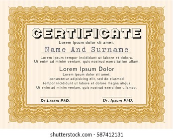 Orange Diploma or certificate template. Detailed. Printer friendly. Perfect design. 