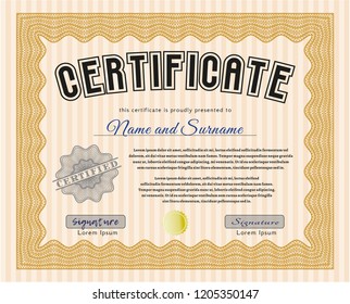 Orange Diploma or certificate template. Easy to print. Good design. Customizable, Easy to edit and change colors. 