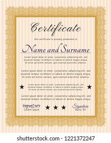 Orange Diploma or certificate template. Easy to print. Customizable, Easy to edit and change colors. Beauty design. 