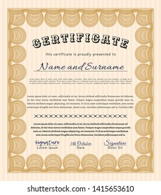 Orange Diploma or certificate template. Easy to print. Money Pattern. Vector illustration. 