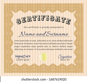 Orange Diploma or certificate template. Easy to print. Customizable, Easy to edit and change colors. Money Pattern design. 