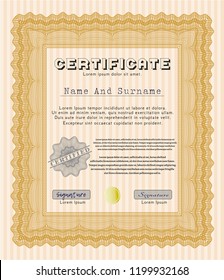 Orange Diploma or certificate template. Elegant design. Detailed. With background. 