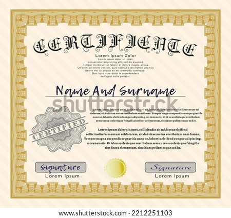 Orange Diploma or certificate template.  Good design.  Easy to print.   