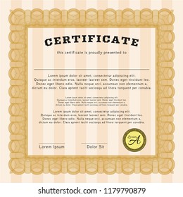 Orange Diploma or certificate template. With guilloche pattern. Customizable, Easy to edit and change colors. Sophisticated design. 