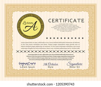 Orange Diploma or certificate template. With guilloche pattern. Customizable, Easy to edit and change colors. Money style design. 