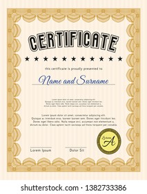 Orange Diploma or certificate template. With guilloche pattern and background. Sophisticated design. Customizable, Easy to edit and change colors. 