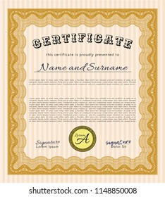 Orange Diploma or certificate template. With linear background. Customizable, Easy to edit and change colors. Perfect design. 