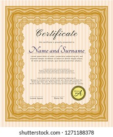 Orange Diploma or certificate template. With linear background. Nice design. Customizable, Easy to edit and change colors. 