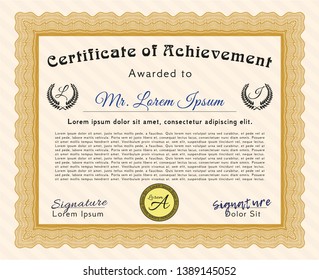 Orange Diploma or certificate template. With linear background. Customizable, Easy to edit and change colors. Superior design. 