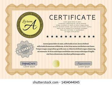 Orange Diploma or certificate template. With linear background. Customizable, Easy to edit and change colors. Money style design. 