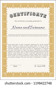 Orange Diploma or certificate template. Lovely design. Customizable, Easy to edit and change colors. Printer friendly. 