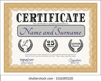 Orange Diploma or certificate template. Modern design. With complex background. Customizable, Easy to edit and change colors. 