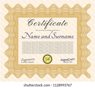 Orange Diploma or certificate template. Money design. Complex background. Customizable, Easy to edit and change colors. 
