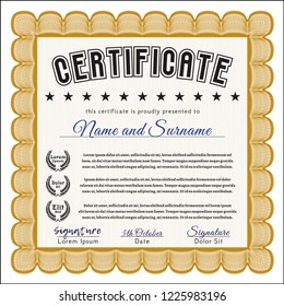 Orange Diploma or certificate template. Money Pattern. Customizable, Easy to edit and change colors. With guilloche pattern. 