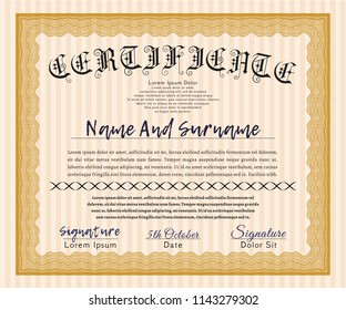 Orange Diploma or certificate template. Nice design. Detailed. Printer friendly. 