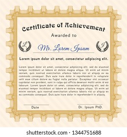 Orange Diploma or certificate template. Nice design. With linear background. Vector illustration. 