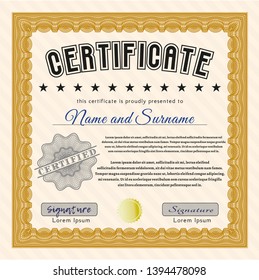 Orange Diploma or certificate template. Nice design. Printer friendly. Detailed. 