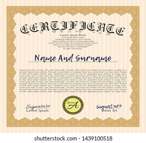 Orange Diploma or certificate template. Nice design. Customizable, Easy to edit and change colors. Complex background. 