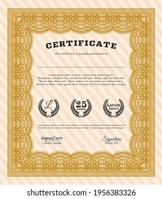 Diploma anaranjado o plantilla de certificado.  Buen diseño.  Fácil de imprimir.  Ilustración vectorial. 