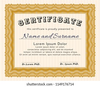 Orange Diploma or certificate template. Perfect design. Detailed. With quality background. 