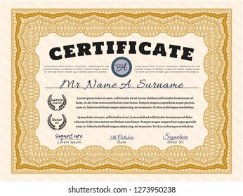 Orange Diploma or certificate template. Perfect design. Detailed. Printer friendly. 