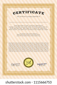 Orange Diploma or certificate template. Printer friendly. Good design. Vector illustration. 