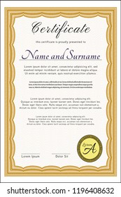 Orange Diploma or certificate template. Printer friendly. Detailed. Elegant design. 