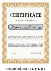 Orange Diploma or certificate template. Printer friendly. Detailed. Sophisticated design. 