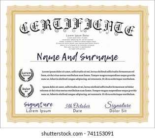 Orange Diploma or certificate template. Printer friendly. Good design. Vector illustration. 
