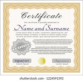 Orange Diploma or certificate template. With quality background. Vector illustration. Elegant design. 