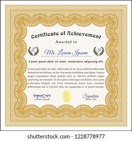 Orange Diploma or certificate template. With quality background. Artistry design. Detailed. 
