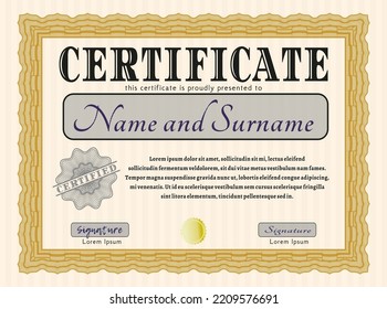 Orange Diploma or certificate template.  Retro design.  With background.  Detailed. 