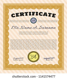 Orange Diploma or certificate template. Superior design. Complex background. Customizable, Easy to edit and change colors. 